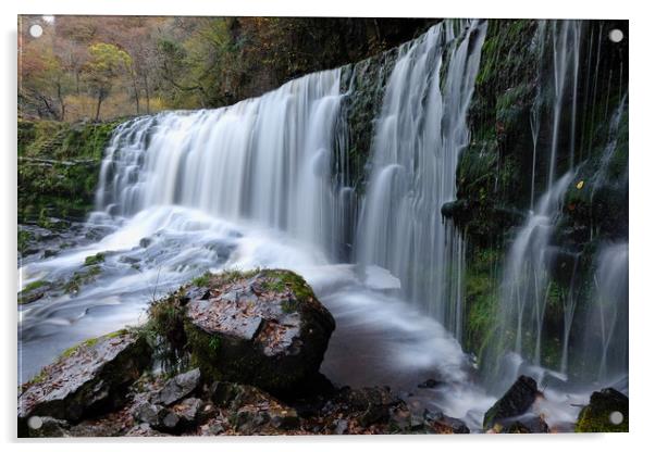 Brecon Waterfall Acrylic by Tony Bates