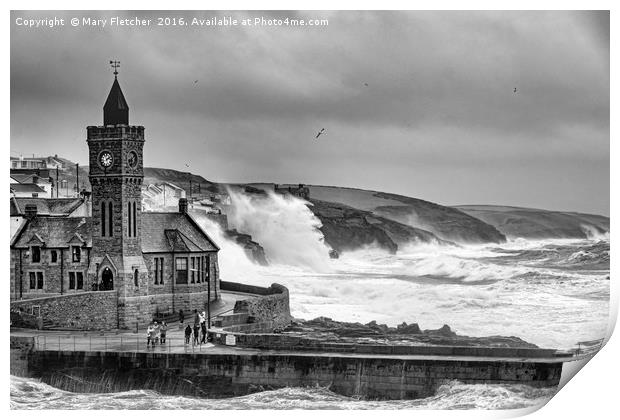 Porthleven in Black and White Print by Mary Fletcher