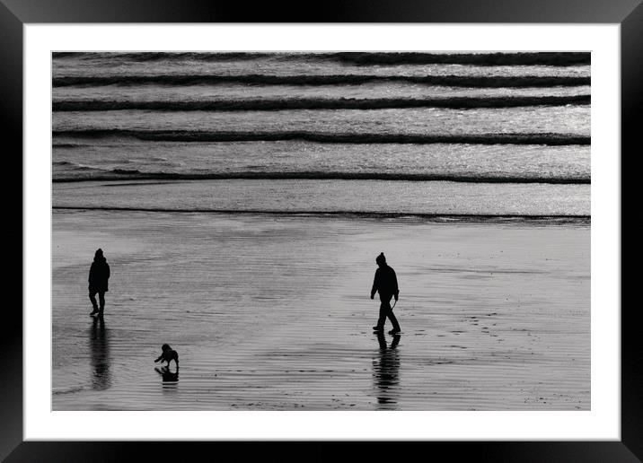 Walking The Dog at Marazion Framed Mounted Print by Brian Roscorla