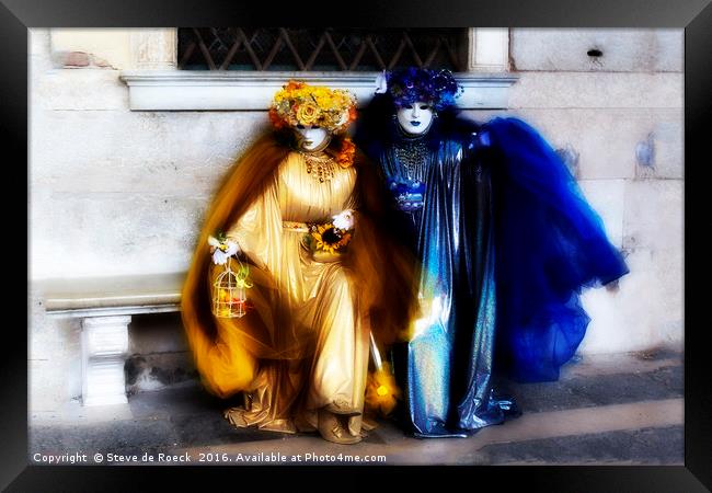Carnaval; Blue And Gold. Framed Print by Steve de Roeck