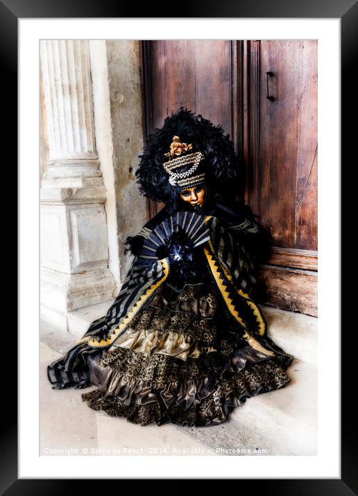 Carnival Disguise; Black And Gold. Framed Mounted Print by Steve de Roeck