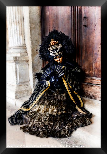 Carnival Disguise; Black And Gold. Framed Print by Steve de Roeck