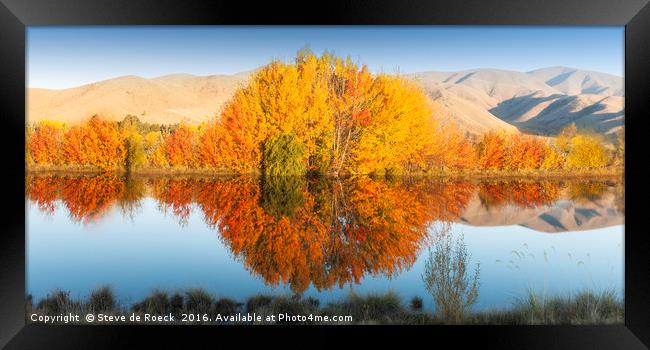 Autumn Colours; Lake Benmore Framed Print by Steve de Roeck