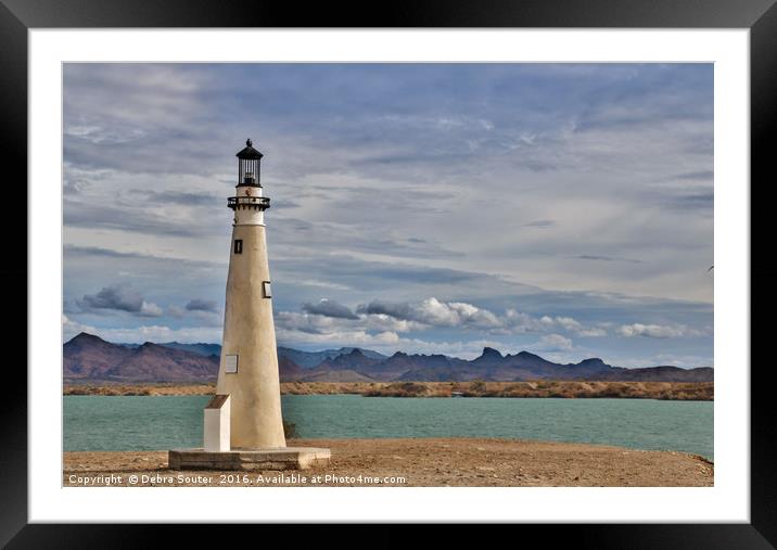 Lighthouse on Lake Havasu Framed Mounted Print by Debra Farrey