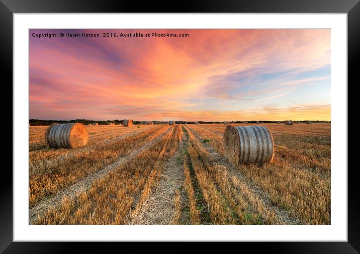 Hay Bales at Sunset Framed Mounted Print by Helen Hotson