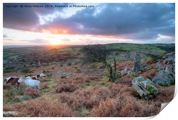 Caradon Hill in Cornwall Print by Helen Hotson