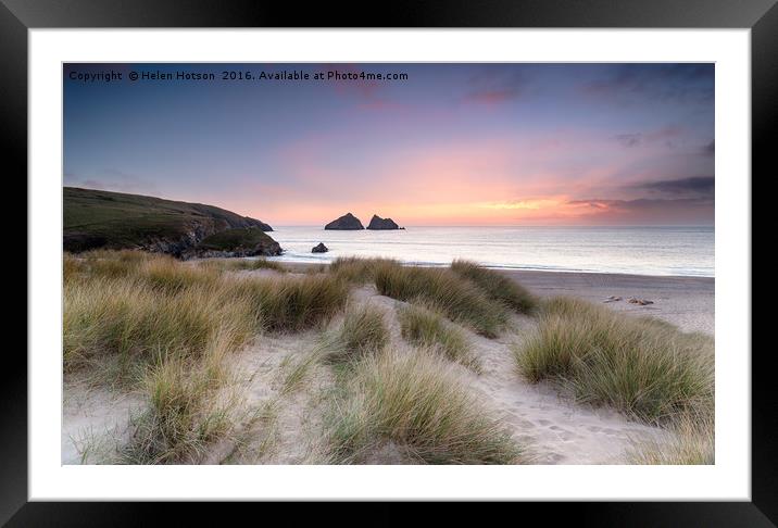 Sunset over Sand Dunes on the Cornwall Coastline Framed Mounted Print by Helen Hotson