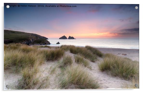 Sunset over Sand Dunes on the Cornwall Coastline Acrylic by Helen Hotson