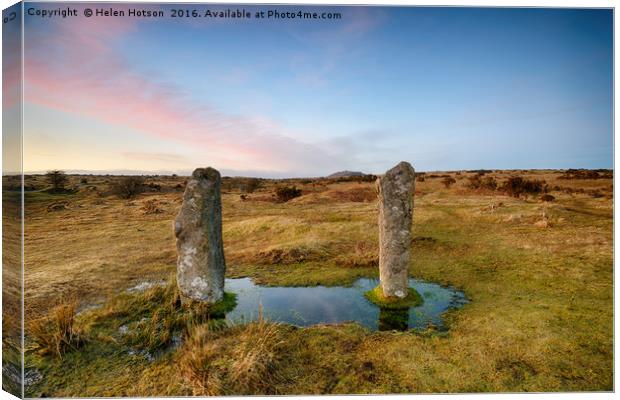 The Pipers Standing Stones on Bodmin Moor in Cornw Canvas Print by Helen Hotson