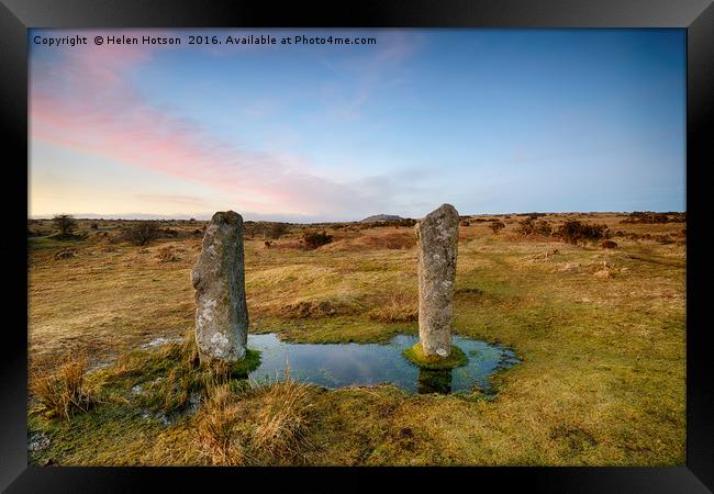 The Pipers Standing Stones on Bodmin Moor in Cornw Framed Print by Helen Hotson