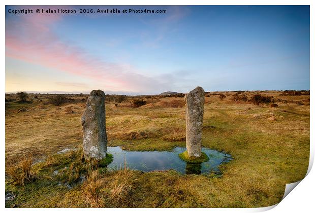 The Pipers Standing Stones on Bodmin Moor in Cornw Print by Helen Hotson