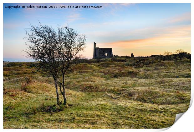 Sunset over Bodmin Moor in Cornwall Print by Helen Hotson