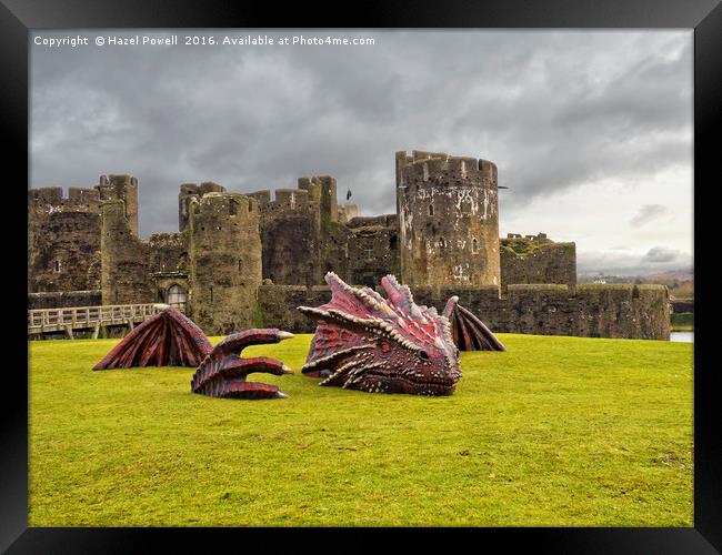 Dragon at Caerphilly Castle Framed Print by Hazel Powell
