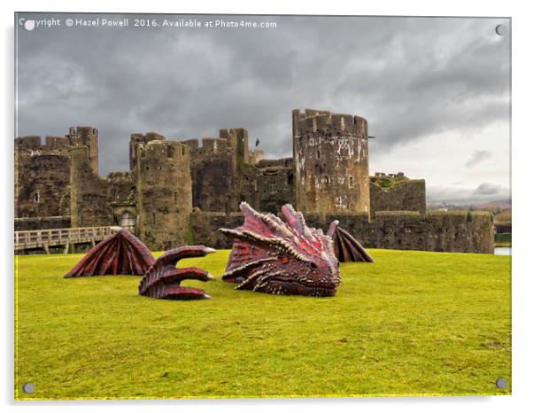 Dragon at Caerphilly Castle Acrylic by Hazel Powell