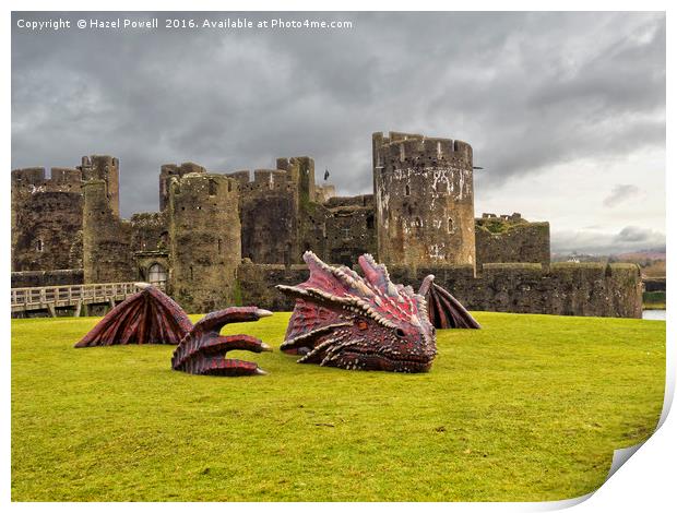 Dragon at Caerphilly Castle Print by Hazel Powell