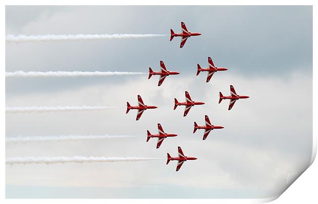 Red Arrows flying in diamond formation Print by Simon Marshall