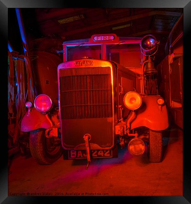 vintage Fire engine bathed in red light Framed Print by andrew blakey
