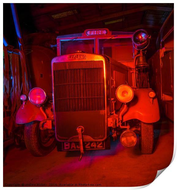 vintage Fire engine bathed in red light Print by andrew blakey