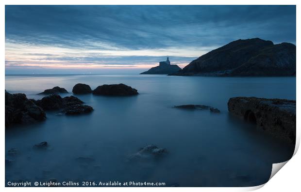Sunrise at Mumbles Lighthouse Print by Leighton Collins