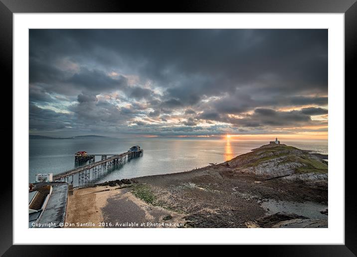 Mumbles Lighthouse and Pier Framed Mounted Print by Dan Santillo