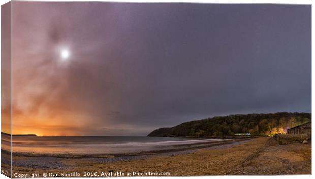 Oxwich Bay with the Moon, Gower Canvas Print by Dan Santillo