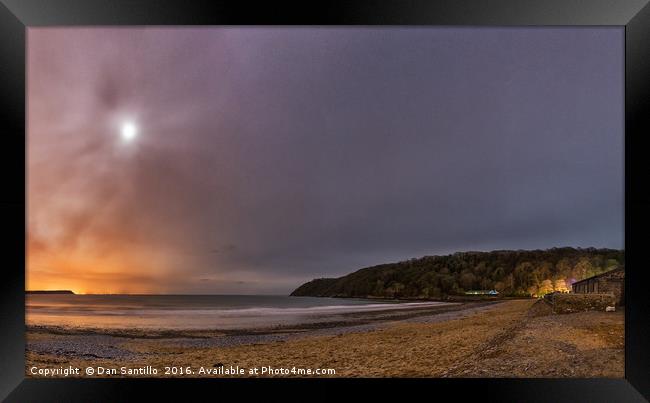 Oxwich Bay with the Moon, Gower Framed Print by Dan Santillo