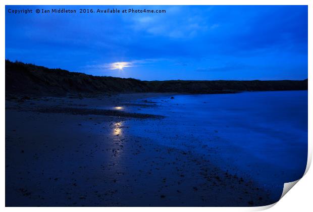 Moon rising over Whitley Bay Print by Ian Middleton
