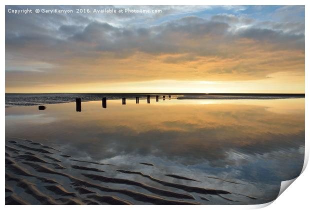 Sunset on Blackpool Beach Print by Gary Kenyon