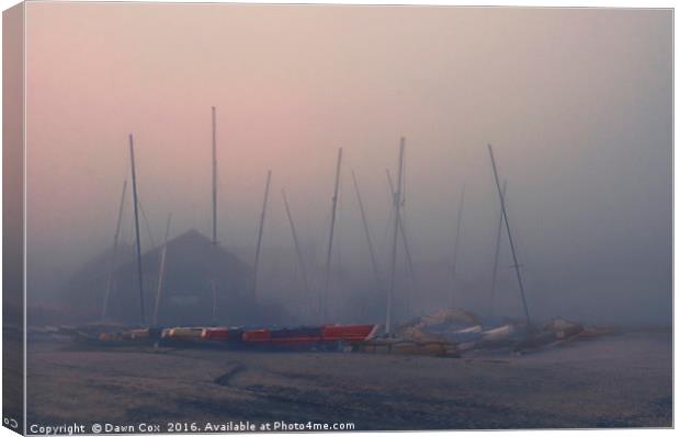 Boatyard in the Fog Canvas Print by Dawn Cox