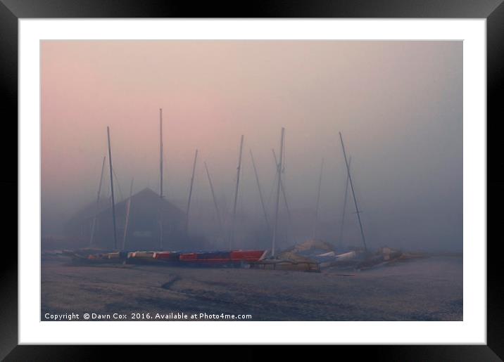 Boatyard in the Fog Framed Mounted Print by Dawn Cox
