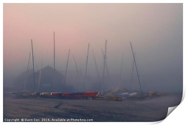 Boatyard in the Fog Print by Dawn Cox