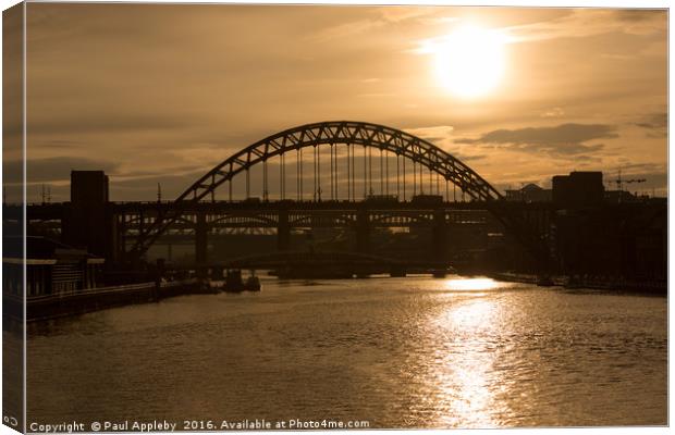 Tyne Bridge, Setting Sun Canvas Print by Paul Appleby