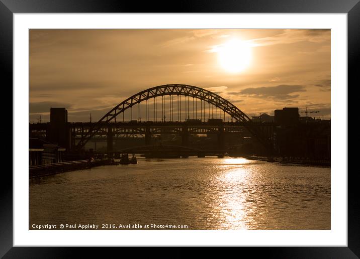 Tyne Bridge, Setting Sun Framed Mounted Print by Paul Appleby