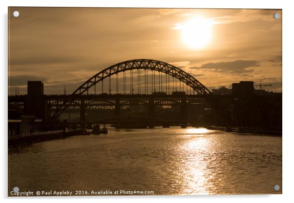 Tyne Bridge, Setting Sun Acrylic by Paul Appleby
