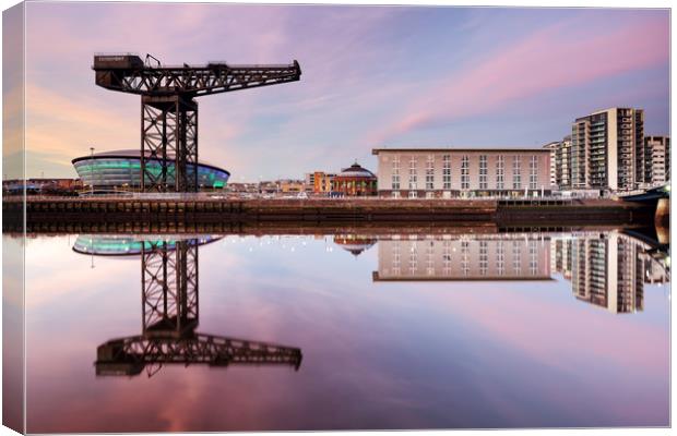 Clyde waterfront reflection at Sunset Canvas Print by Grant Glendinning