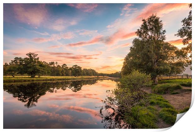 Sun Setting on the Spey at Newtonmore Print by Nick Rowland