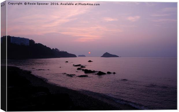 Misty Sunrise at Meadfoot Beach Torquay Canvas Print by Rosie Spooner