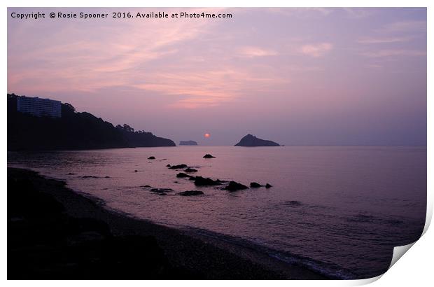 Misty Sunrise at Meadfoot Beach Torquay Print by Rosie Spooner