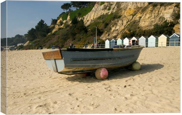 Fishing boat on Bournemouth beach Canvas Print by Shaun Jacobs