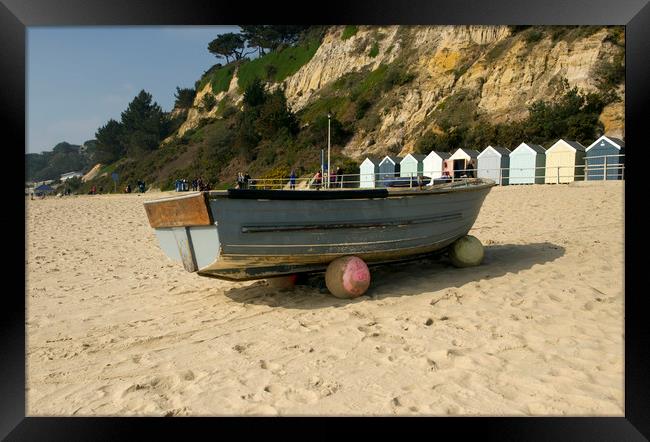 Fishing boat on Bournemouth beach Framed Print by Shaun Jacobs