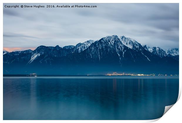 Views across Lake Geneva Print by Steve Hughes