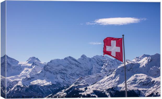 Swiss flag flying high Canvas Print by Steve Hughes