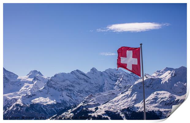 Swiss flag flying high Print by Steve Hughes