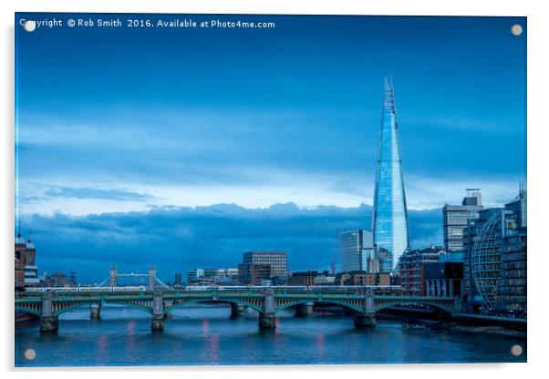 The Shard overlooking the River Thames in London,  Acrylic by Rob Smith