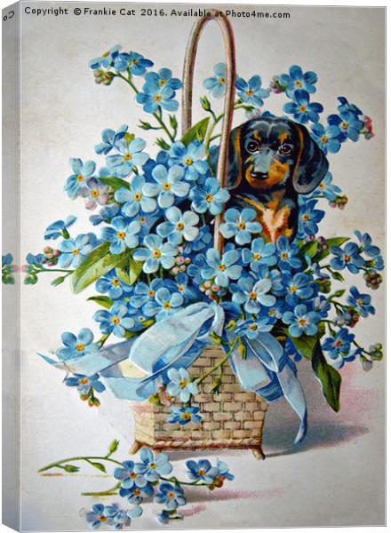 Dachshund and Forget-me-nots Canvas Print by Frankie Cat