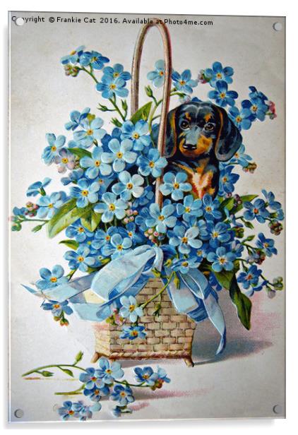 Dachshund and Forget-me-nots Acrylic by Frankie Cat