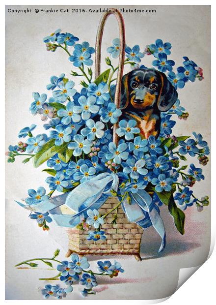 Dachshund and Forget-me-nots Print by Frankie Cat