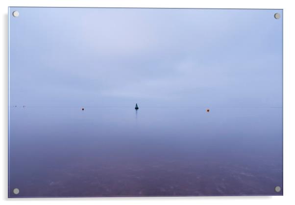 Cloudy sky a bouys reflected in a calm ocean at tw Acrylic by Liam Grant
