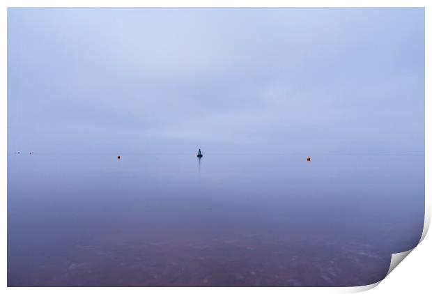 Cloudy sky a bouys reflected in a calm ocean at tw Print by Liam Grant