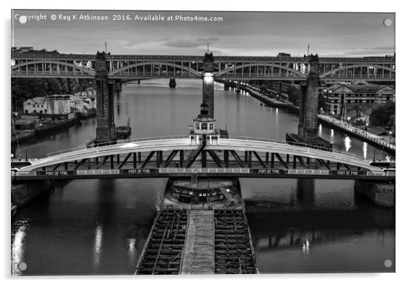 Swing Bridge Newcastle Acrylic by Reg K Atkinson